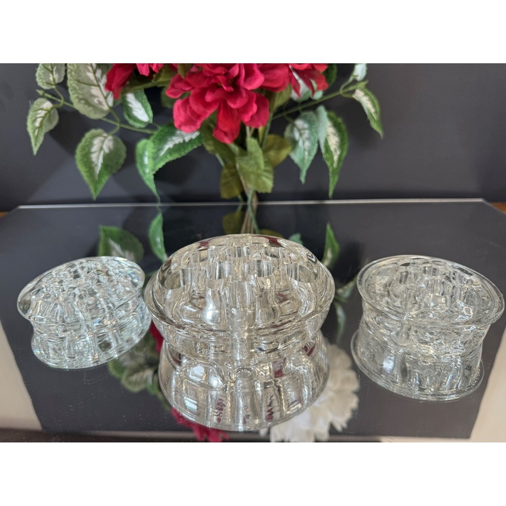 Vintage Clear Glass Flower Frogs Heavy Pressed Glass Floral Arrangers Sizes